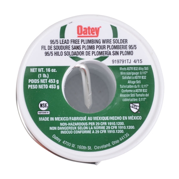 Oatey 22018 Plumbing Wire Solder, 1 lb, Solid, Silver, 450 to 464 deg F Melting Point