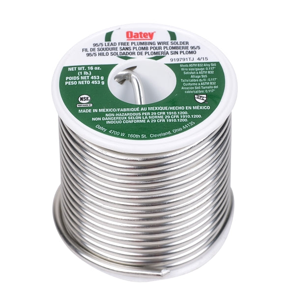 Oatey 22018 Plumbing Wire Solder, 1 lb, Solid, Silver, 450 to 464 deg F Melting Point