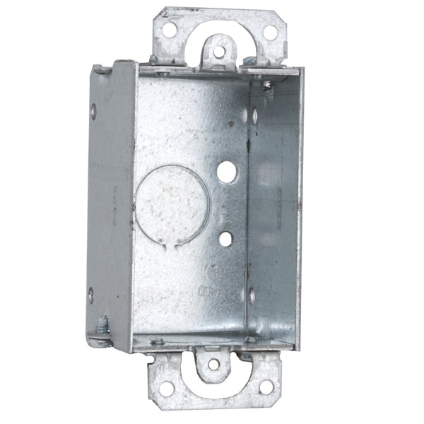 RACO 400 Gangable Switch Box, 1 -Gang, 1 -Outlet, 3 -Knockout, 1/2 in Knockout, Steel, Gray, Galvanized