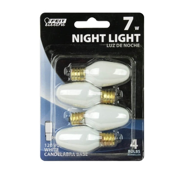Feit Electric BP7C7/W Incandescent Lamp, 7 W, Candelabra E12 Lamp Base, 2700 K Color Temp, 3000 hr Average Life