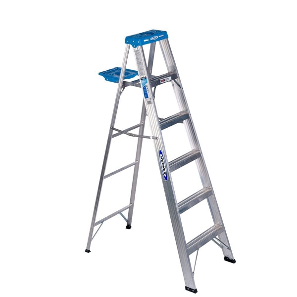 WERNER 366 Step Ladder, 6 ft H, Type I Duty Rating, Aluminum, 250 lb