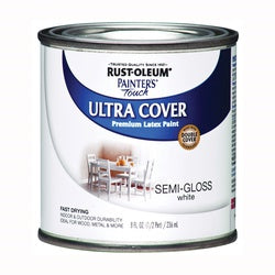Painter's Touch Ultra Cover 1993730 Interior Paint, Semi-Gloss, White, 0.5 pt, Can, Resists: Chip, Fade, Water Base