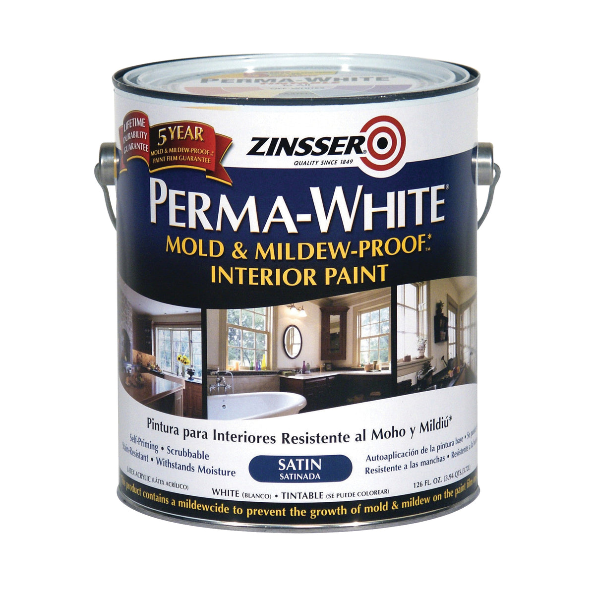 ZINSSER 02711 Kitchen and Bath Paint, Satin, White, 1 gal, Can, Water Base