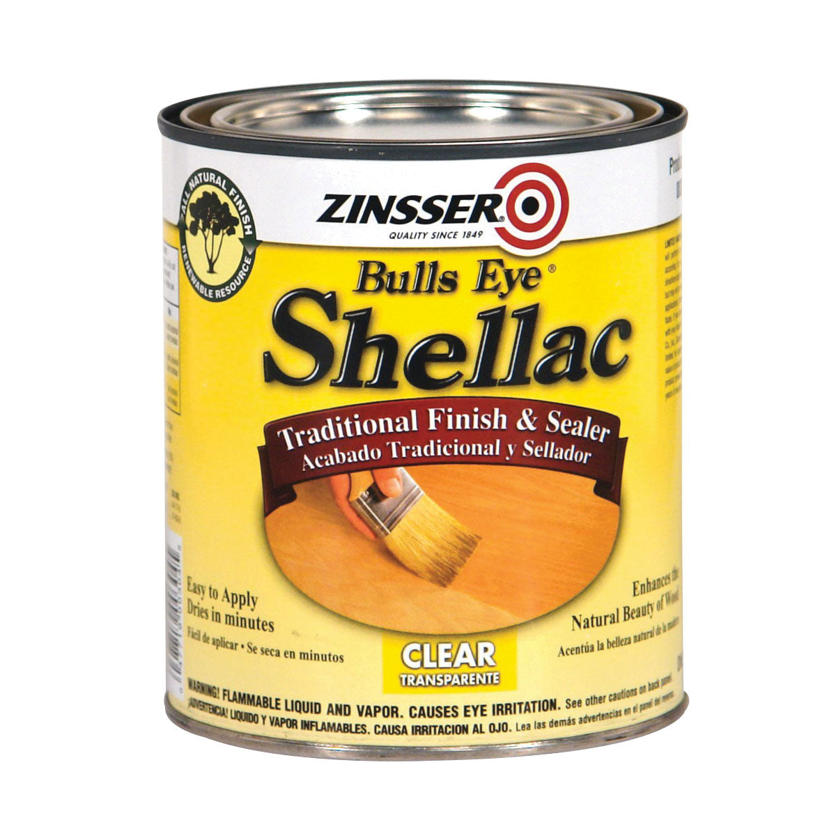 ZINSSER Bulls Eye 304H Shellac, Mid-Tone, Clear, Liquid, 1 qt, Can