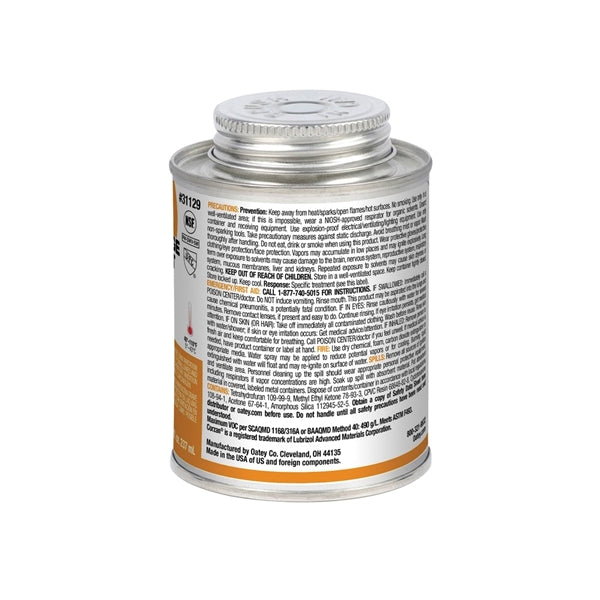 Oatey 31129 Solvent Cement, 8 oz Can, Liquid, Orange