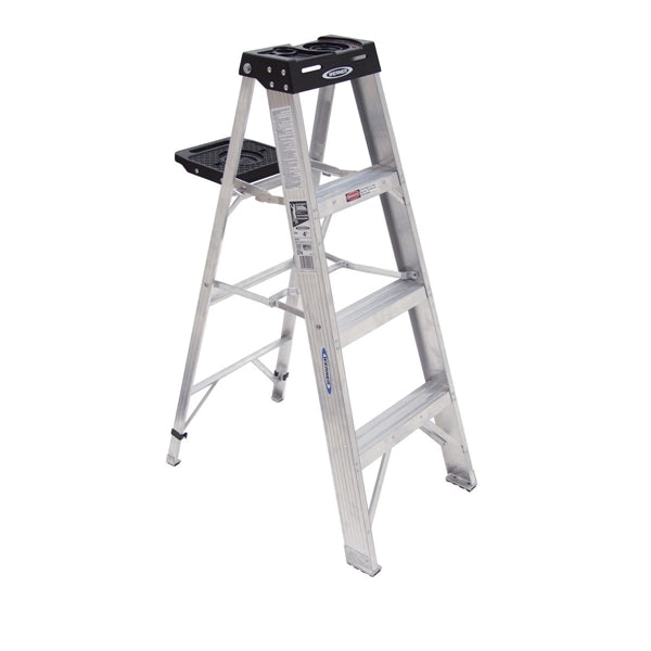 WERNER 374 Step Ladder, 4 ft H, Type IA Duty Rating, Aluminum, 300 lb
