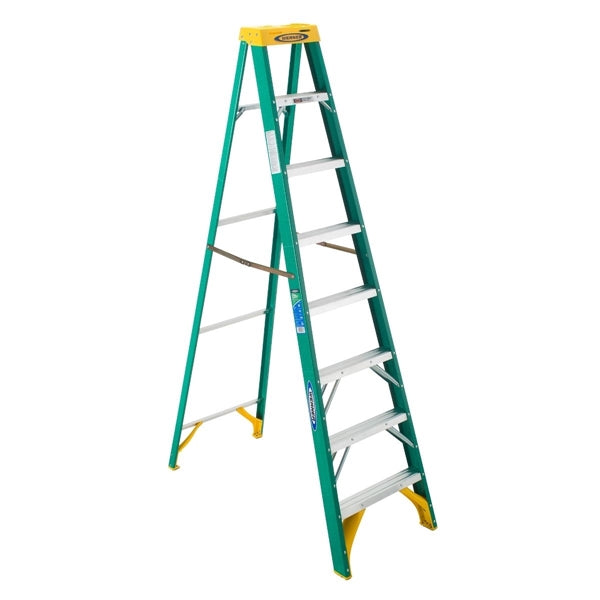 WERNER 5908 Step Ladder, 8 ft H, Type II Duty Rating, Fiberglass, 225 lb