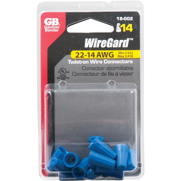 GB WireGard GB-2 19-002 Wire Connector, 22 to 16 AWG Wire, Steel Contact, Thermoplastic Housing Material, Blue