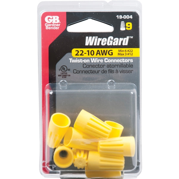GB WireGard GB-4 19-004 Wire Connector, 18 to 10 AWG Wire, Steel Contact, Thermoplastic Housing Material, Yellow