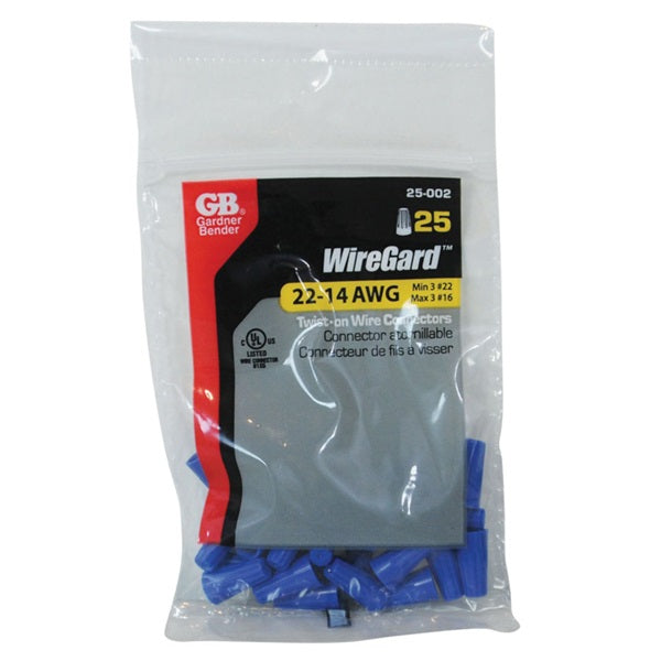 GB WireGard GB-2 25-002 Wire Connector, 22 to 16 AWG Wire, Steel Contact, Polypropylene Housing Material, Blue