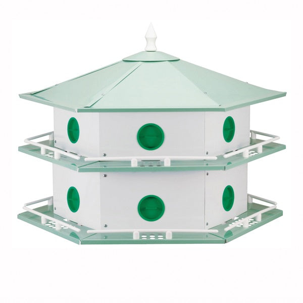 HEATH AH-12D Bird House, 12 in W, 6 in D, 14 in H, Hexagon, Aluminum, Light Green/White