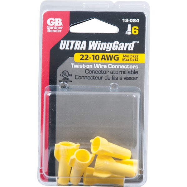 GB WingGard 19-084 Wire Connector, 22 to 10 AWG Wire, Steel Contact, Thermoplastic Housing Material, Yellow