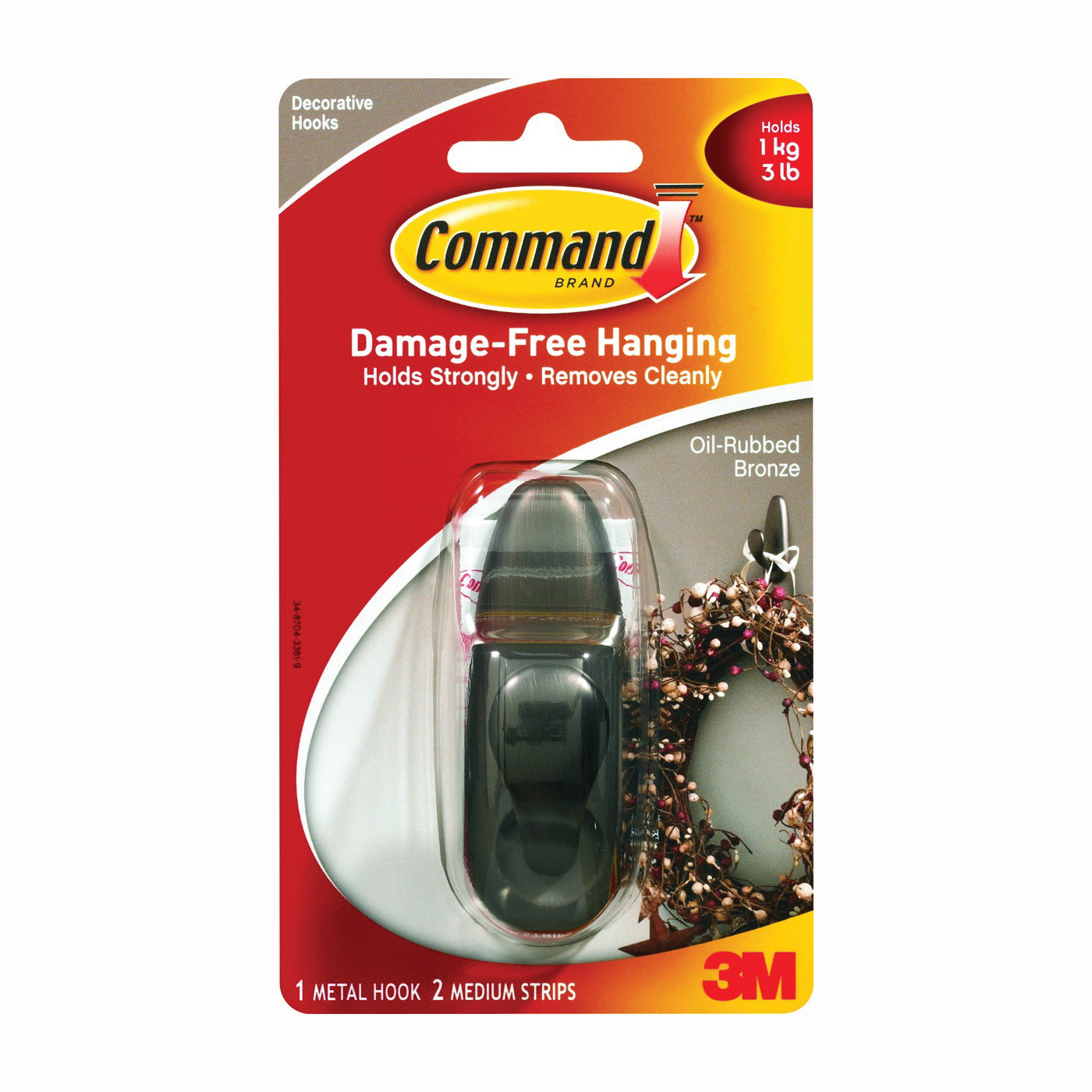 Command Forever Classic Series FC12-ORB Decorative Hook, 11/16 in Opening, 3 lb, 1-Hook, Metal, Oil-Rubbed Bronze