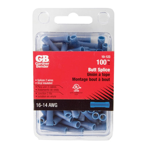 GB 10-123 Butt Splice Connector, 600 V, 16 to 14 AWG Wire, Blue