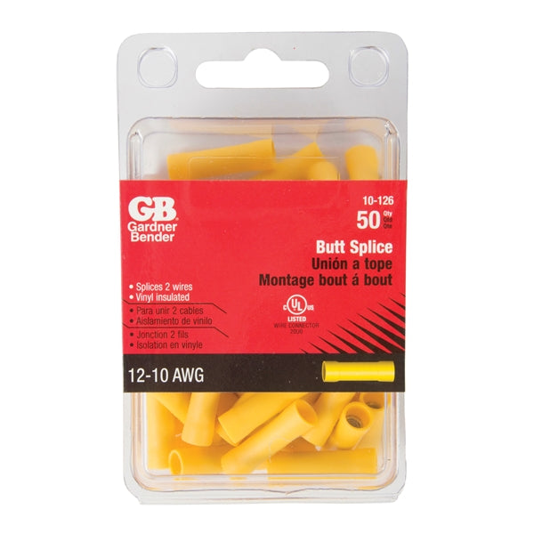 GB 10-126 Butt Splice Connector, 600 V, 10 to 12 AWG Wire, Yellow