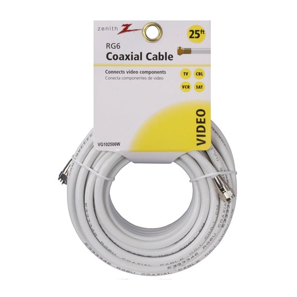 Zenith VG102506W RG6 Coaxial Cable, F-Type, F-Type