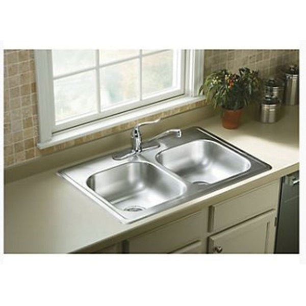 Sterling Middleton 14633-4-NA Kitchen Sink, 4-Faucet Hole, 33 in OAW, 22 in OAD, 6 in OAH, Stainless Steel