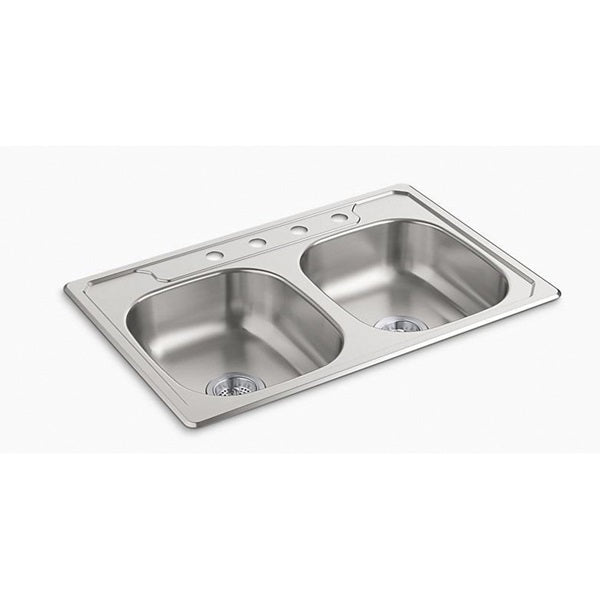 Sterling Middleton 14633-4-NA Kitchen Sink, 4-Faucet Hole, 33 in OAW, 22 in OAD, 6 in OAH, Stainless Steel