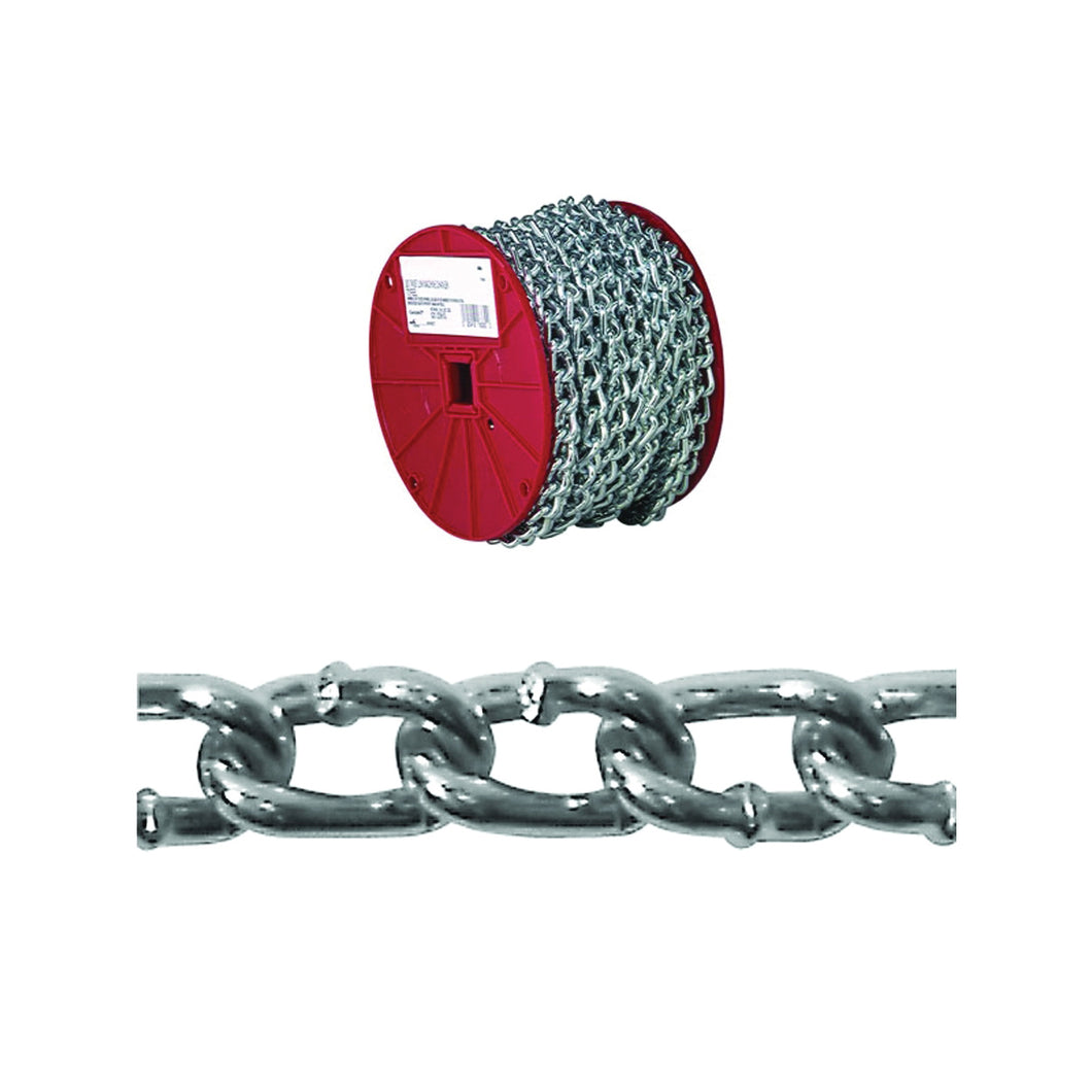 Campbell 0722527 Twist Link Coil Chain, #2/0, 70 ft L, 520 lb Working Load, Steel, Zinc