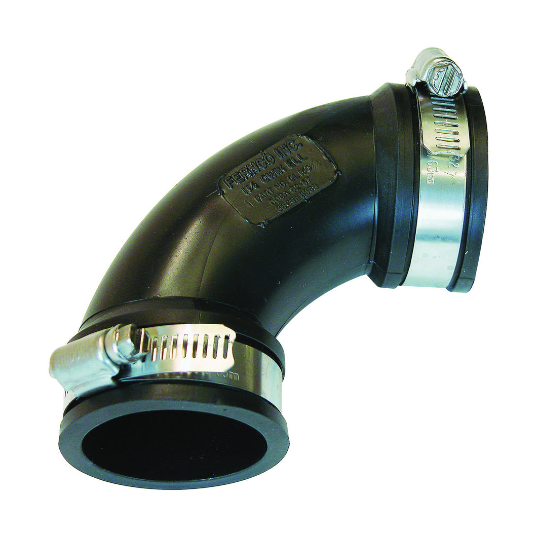 FERNCO PQL-150 Flexible Qwik Elbow, 1-1/2 in, Mechanical Joint, PVC Body, 4.3 psi Pressure