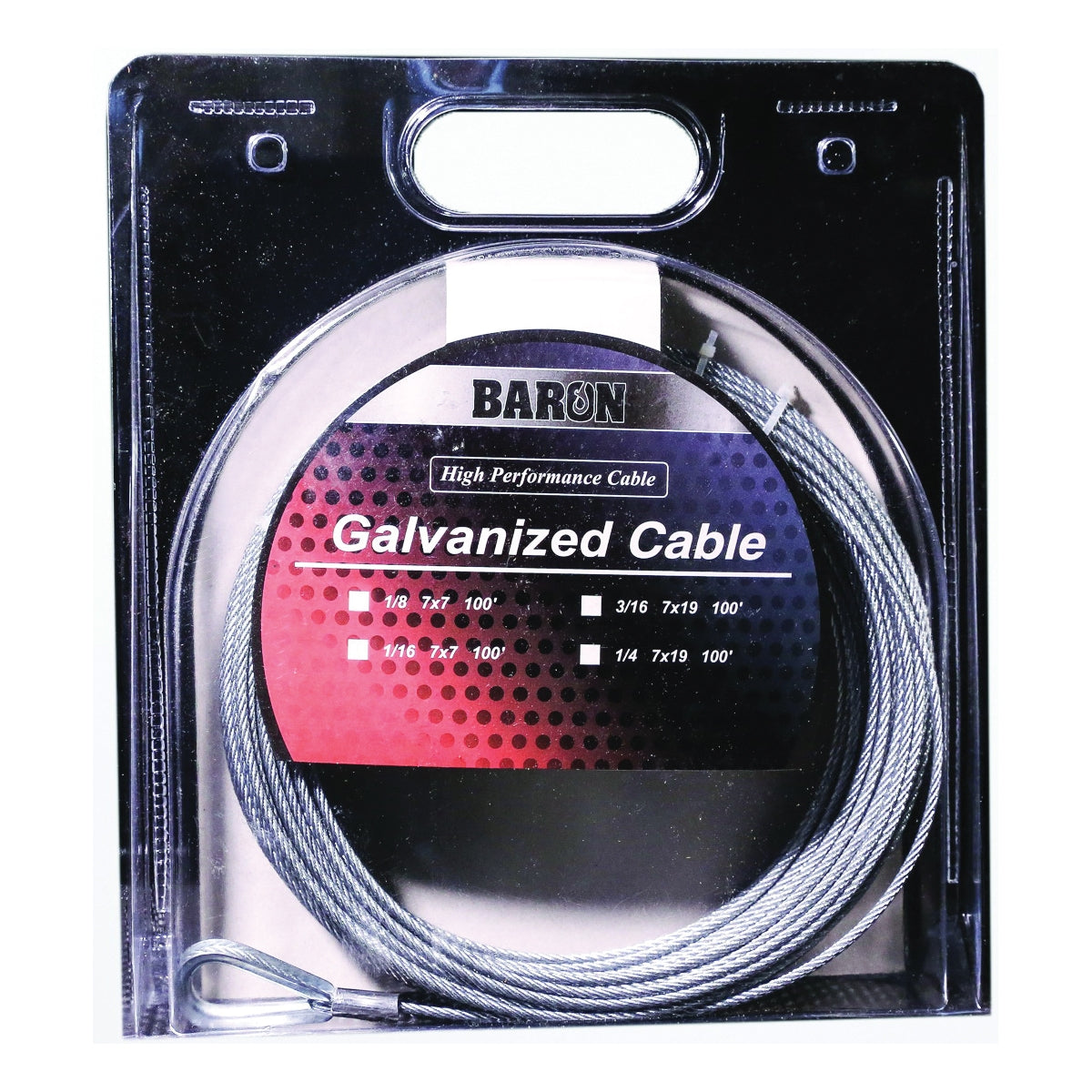 BARON 83105/50130 Aircraft Cable, 3/8 in Dia, 50 ft L, 2620 lb Working Load, Galvanized Steel