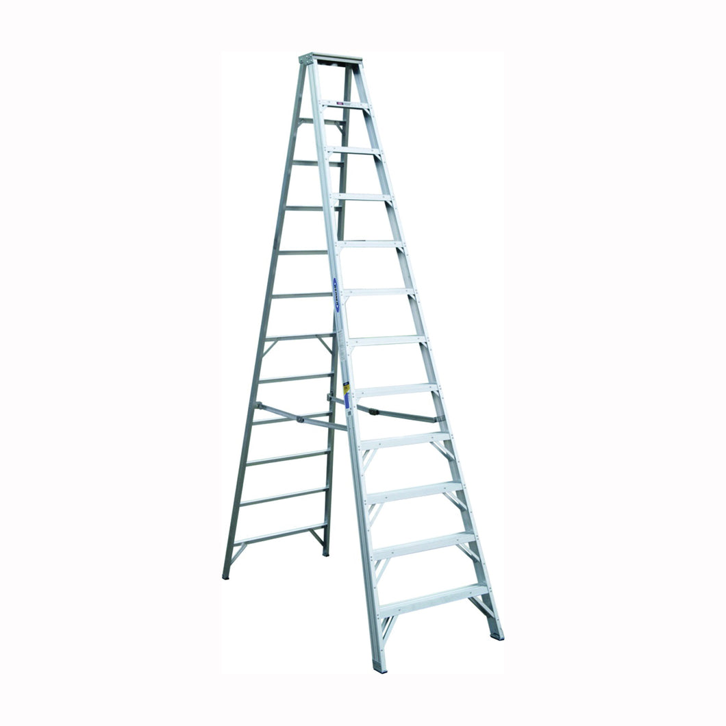 WERNER 412 Step Ladder, 12 ft H, Type IAA Duty Rating, Aluminum, 375 lb