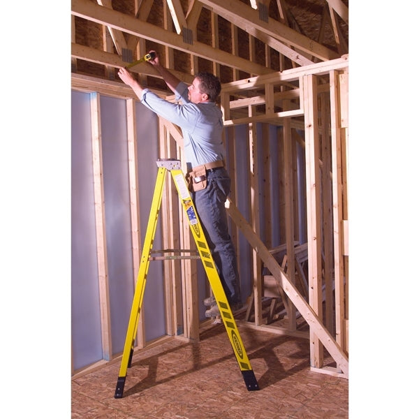 WERNER 7308 Step Ladder, 8 ft H, Type IAA Duty Rating, Fiberglass, 375 lb