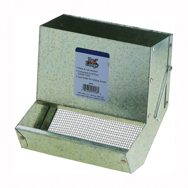 Pet Lodge AF7S Small Animal Feeder with Sifter Bottom, Steel, Galvanized, Wire Hook Mounting