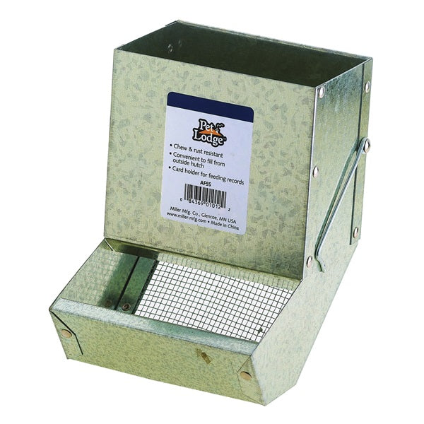 Pet Lodge AF5S Small Animal Feeder with Sifter Bottom, Steel, Galvanized, Wire Hook Mounting