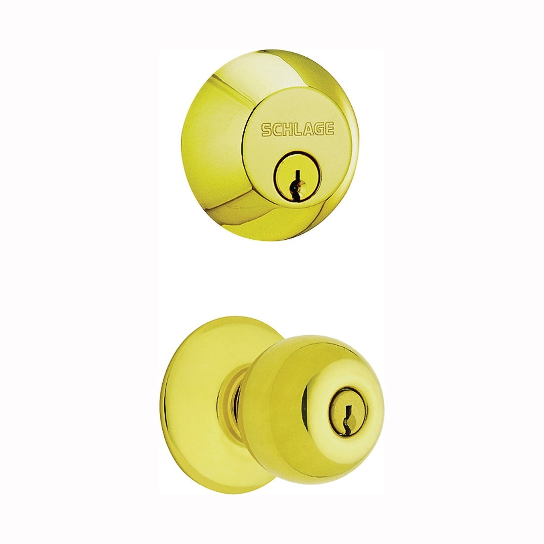 Schlage Plymouth Series FB50NVPLY505 Knob Lockset, 2 Grade, Keyed Alike Key, Steel, Brass, 2-3/8 x 2-3/4 in Backset