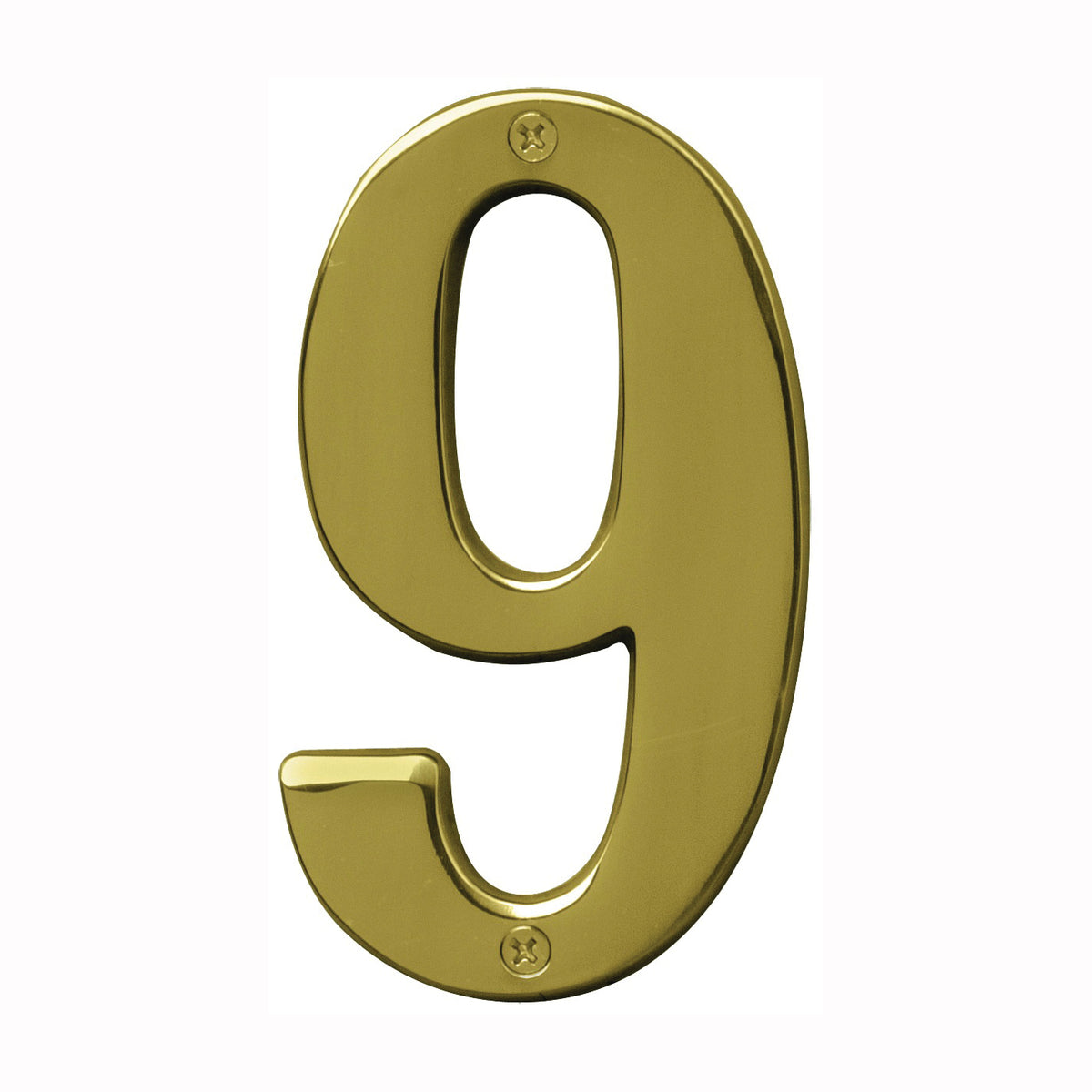 HY-KO Prestige Series BR-51PB/9 House Number, Character: 9, 5 in H Character, Brass Character, Solid Brass