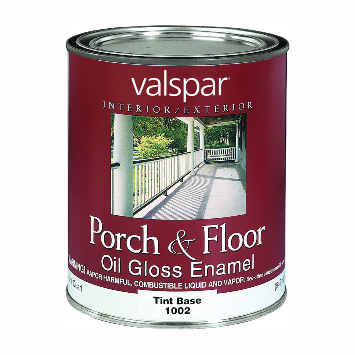 Valspar 027.0001002.005 Porch and Floor Paint, Gloss, Tint Base, 1 qt, Application: Brush, Roller, Spray