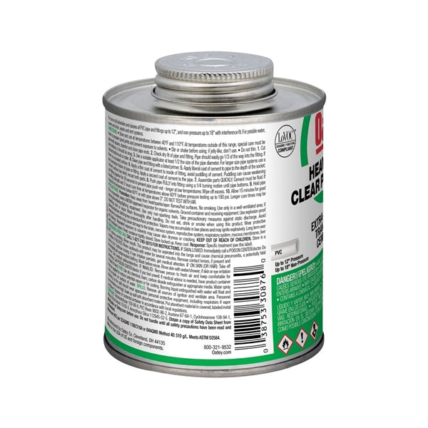 Oatey 30876 Solvent Cement, 16 oz Can, Liquid, Clear