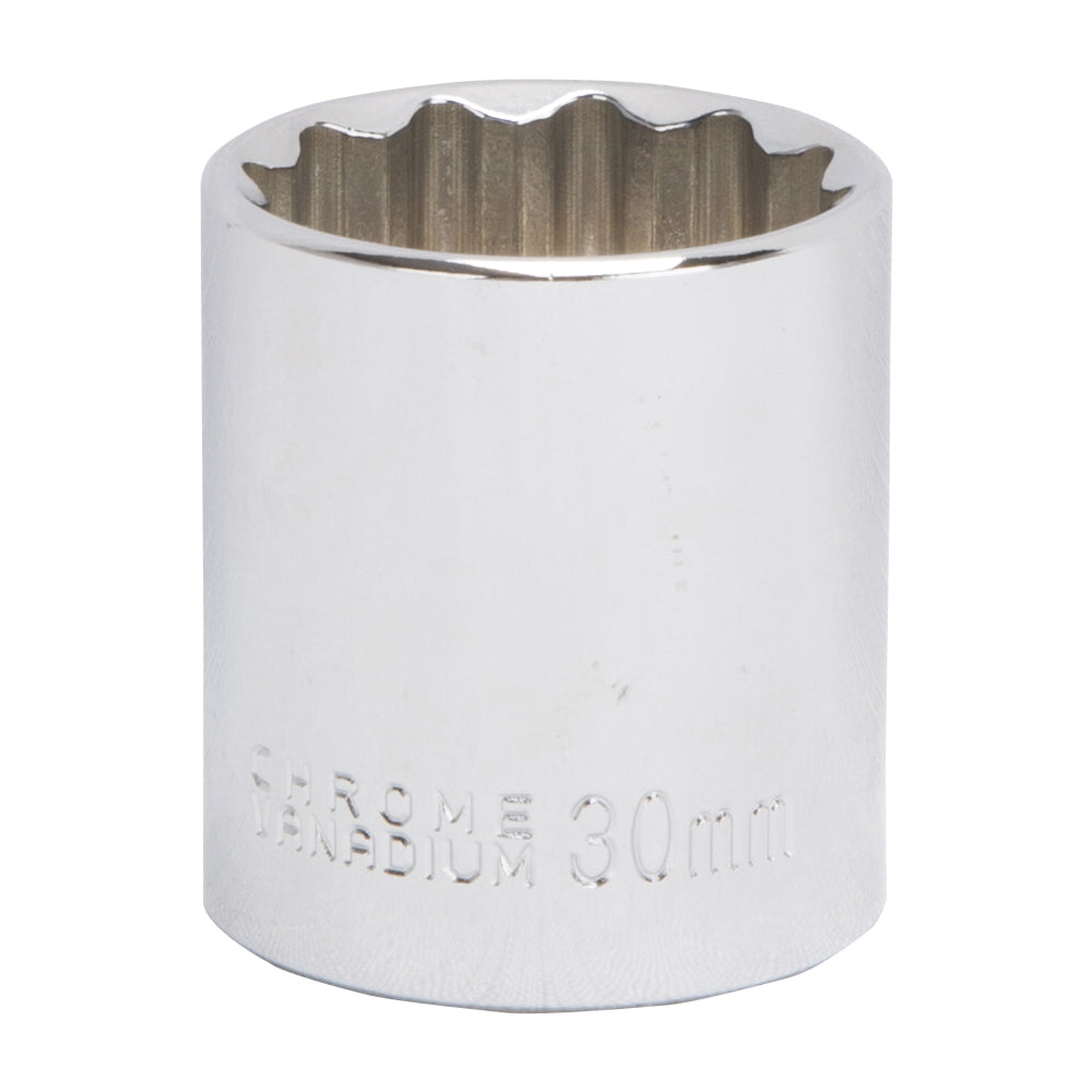 Vulcan MT6534184 Drive Socket, 30 mm Socket, 1/2 in Drive, 12-Point, Chrome Vanadium Steel, Chrome