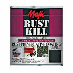 Majic Paints Rustkill 8-6000 Series 8-6000-4 Enamel Paint, Oil Base, Gloss Sheen, Black, 0.5 pt, Can