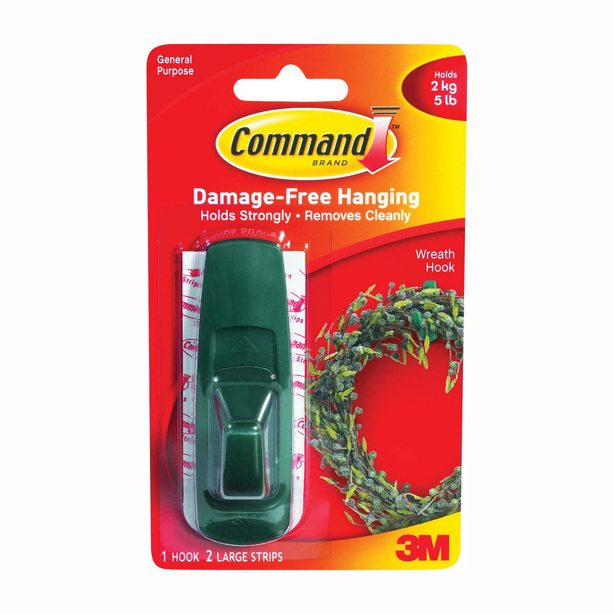 Command 17003-GR Utility Hook, 5 lb, 1-Hook, Plastic, Green