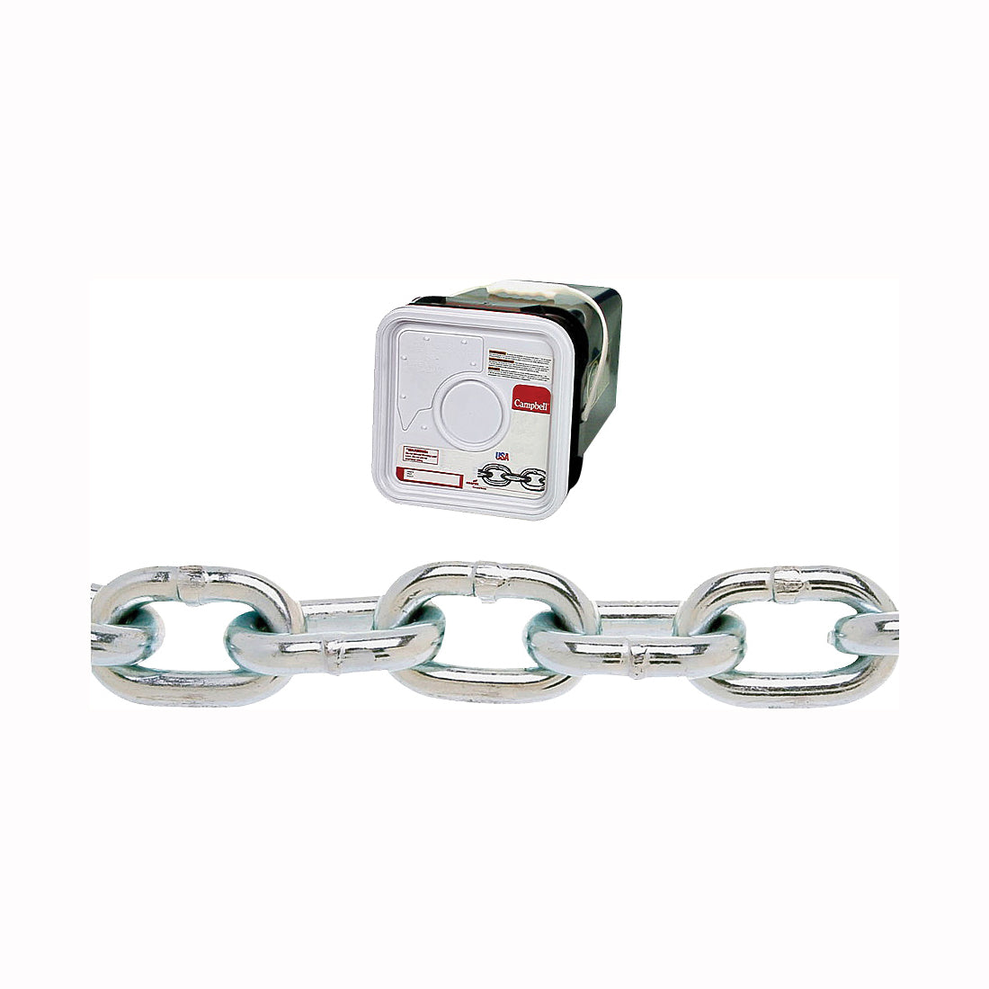 Campbell 014-3626 Proof Coil Chain, 3/8 in, 45 ft L, 30 Grade, Steel, Zinc