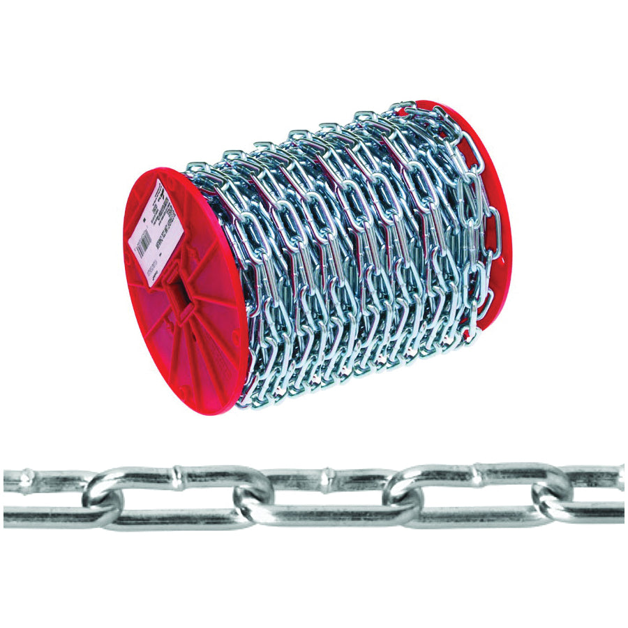 Campbell 0722827 Straight Link Coil Chain, #2/0, 40 ft L, 520 lb Working Load, Steel, Zinc