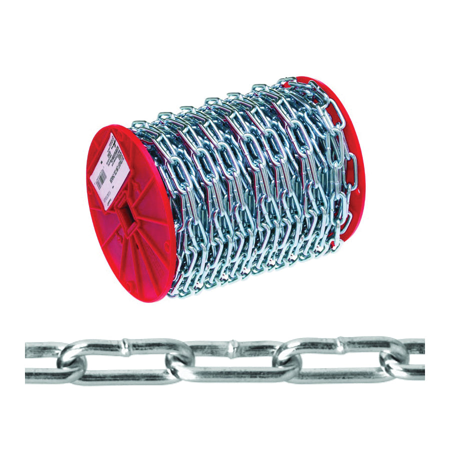 Campbell 0726827 Straight Link Coil Chain, #2, 125 ft L, 310 lb Working Load, Steel, Zinc