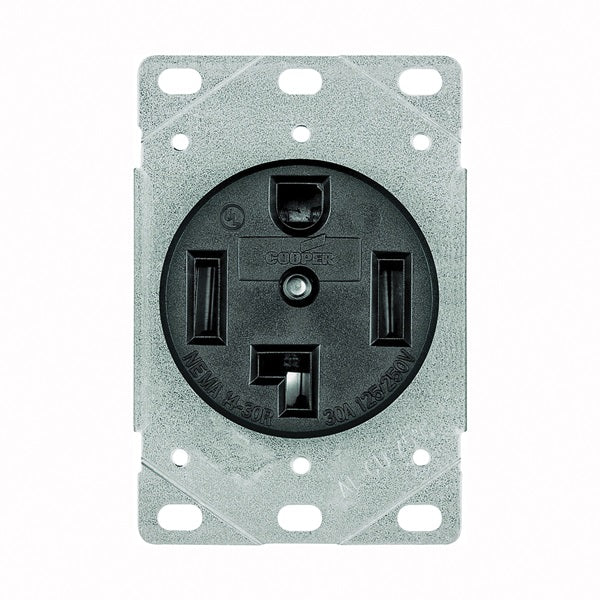 Eaton Cooper Wiring 1257-SP Power Receptacle, 3 -Pole, 125/250 V, 30 A, NEMA: NEMA 14-30R, Black