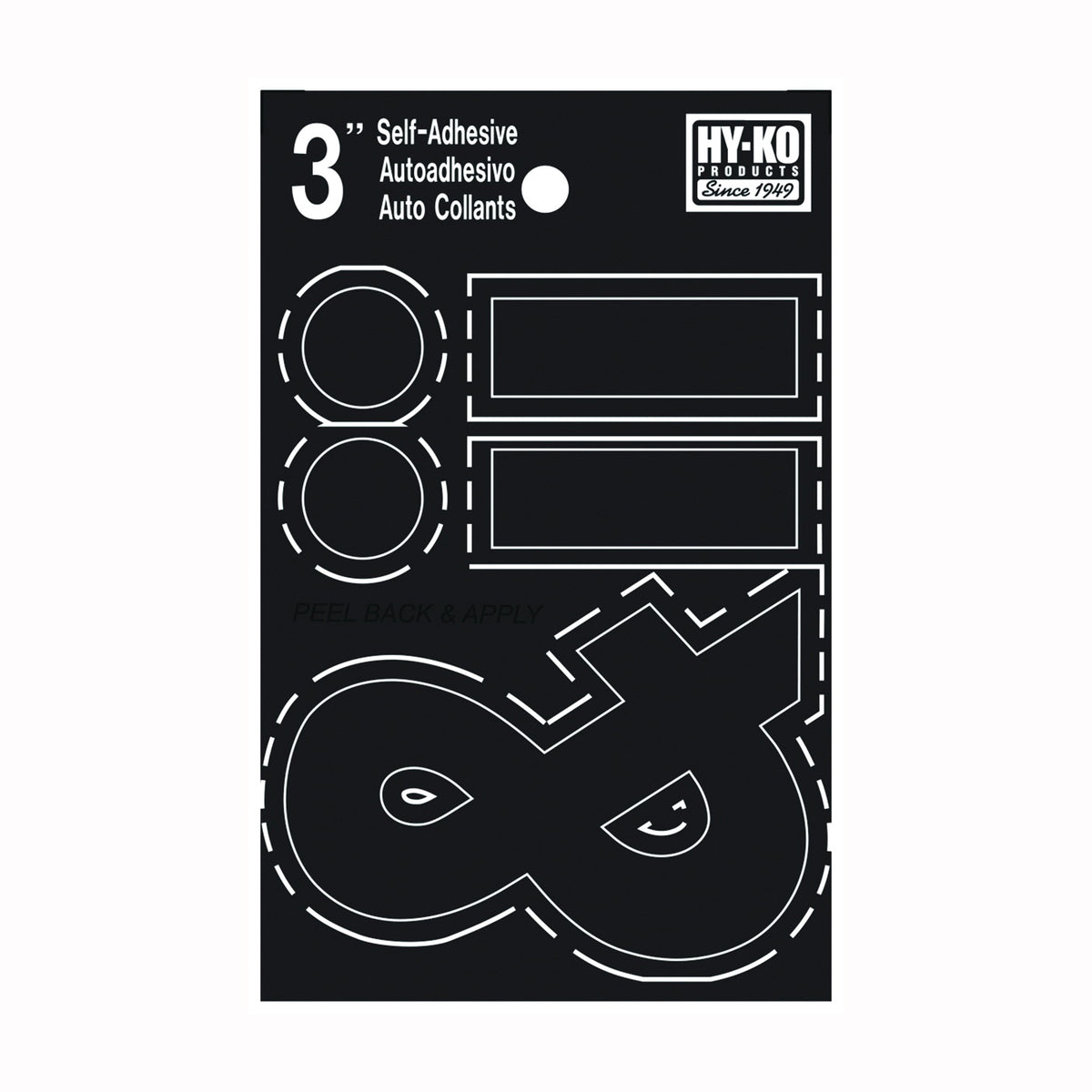 HY-KO 30400 Series 30437 Die-Cut Symbol Set, Character: .- &amp;, 3 in H Character, Black Character, Vinyl