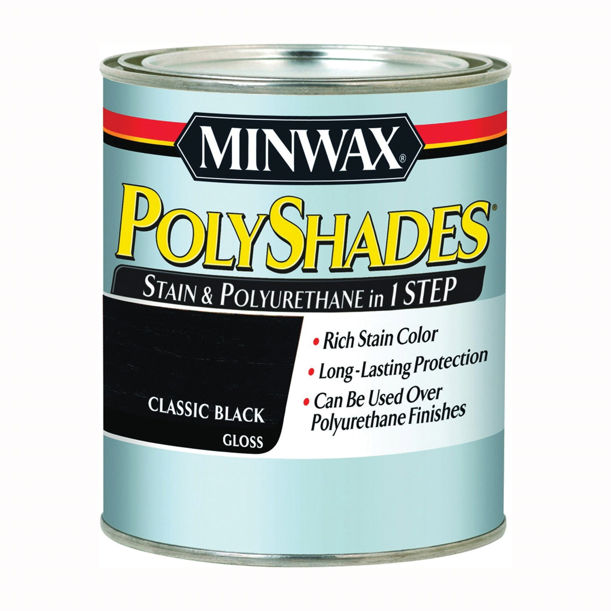 Minwax PolyShades 614950444 Wood Stain and Polyurethane, Gloss, Classic Black, Liquid, 1 qt, Can