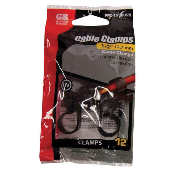 GB PPC-1550UVB Cable Clamp, 1/2 in Max Bundle Dia, Plastic, Black
