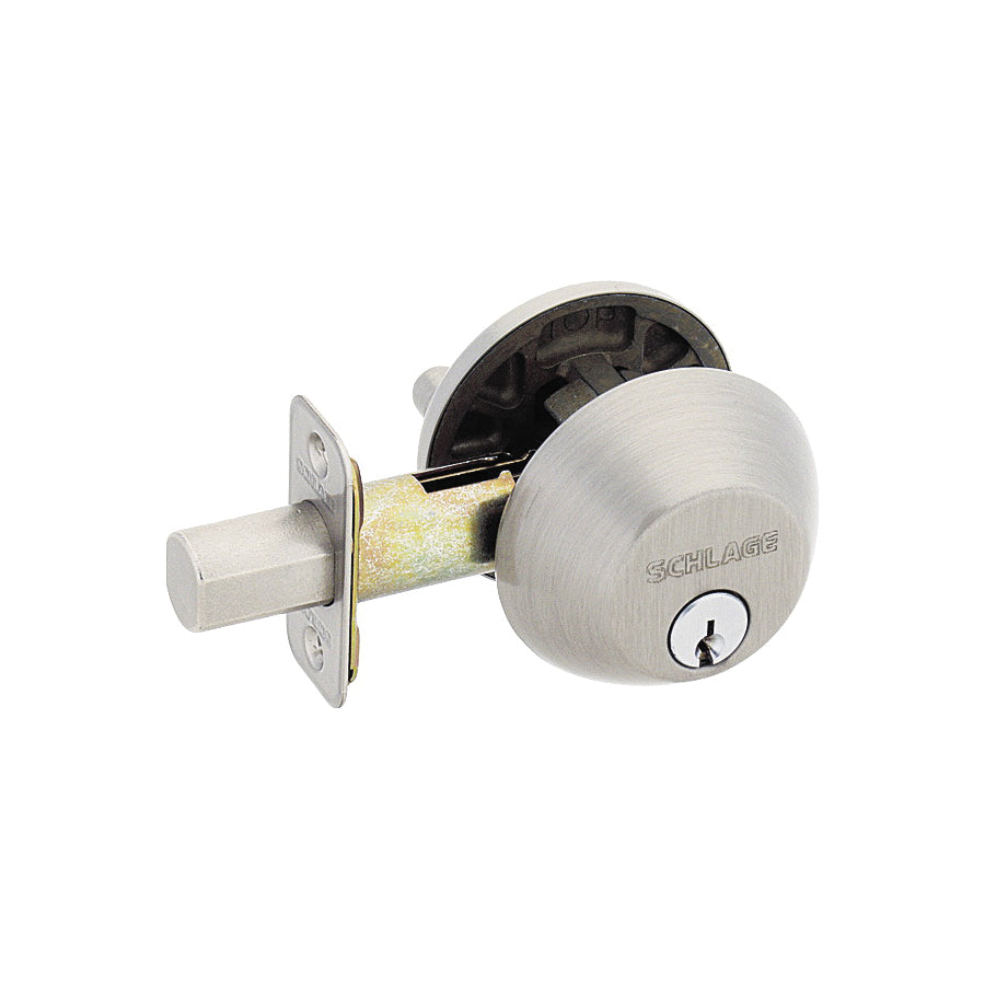 Schlage B60619 Deadbolt, Satin Nickel, 2-3/8 x 2-3/4 in Backset, C Keyway