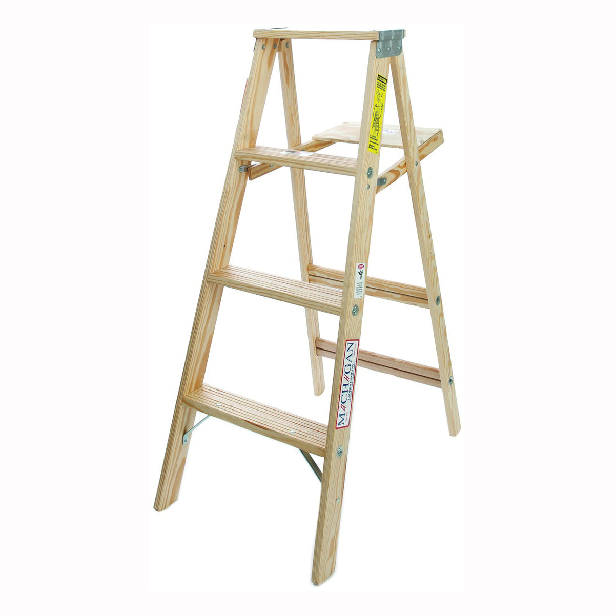 MICHIGAN LADDER 1100-04 Step Ladder, 4 ft H, Type III Duty Rating, Wood, 200 lb