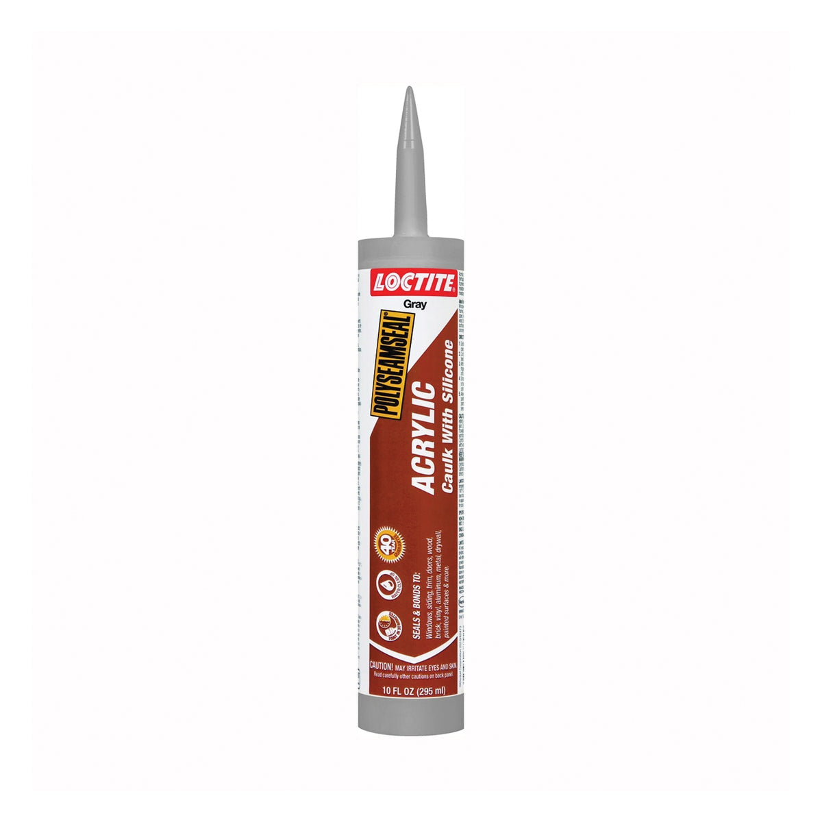 Loctite POLYSEAMSEAL 1507597 Acrylic Caulk, Gray, -5 to 170 deg F, 10 oz Cartridge