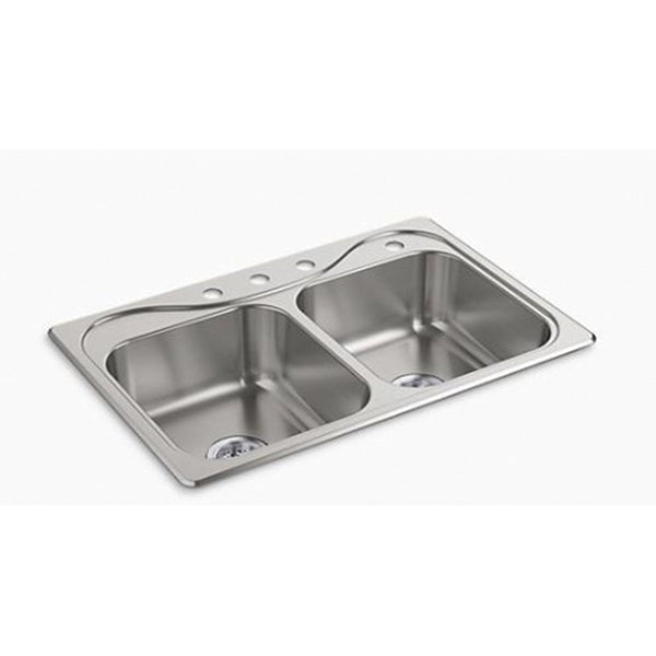 Sterling Southhaven Series 11402-4-NA Kitchen Sink, 4-Faucet Hole, 22 in OAW, 8 in OAD, 33 in OAH, Stainless Steel