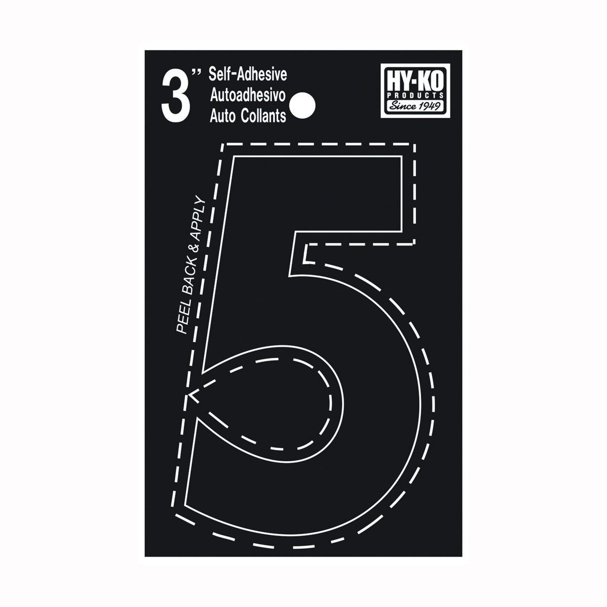 HY-KO 30400 Series 30405 Die-Cut Number, Character: 5, 3 in H Character, Black Character, Vinyl