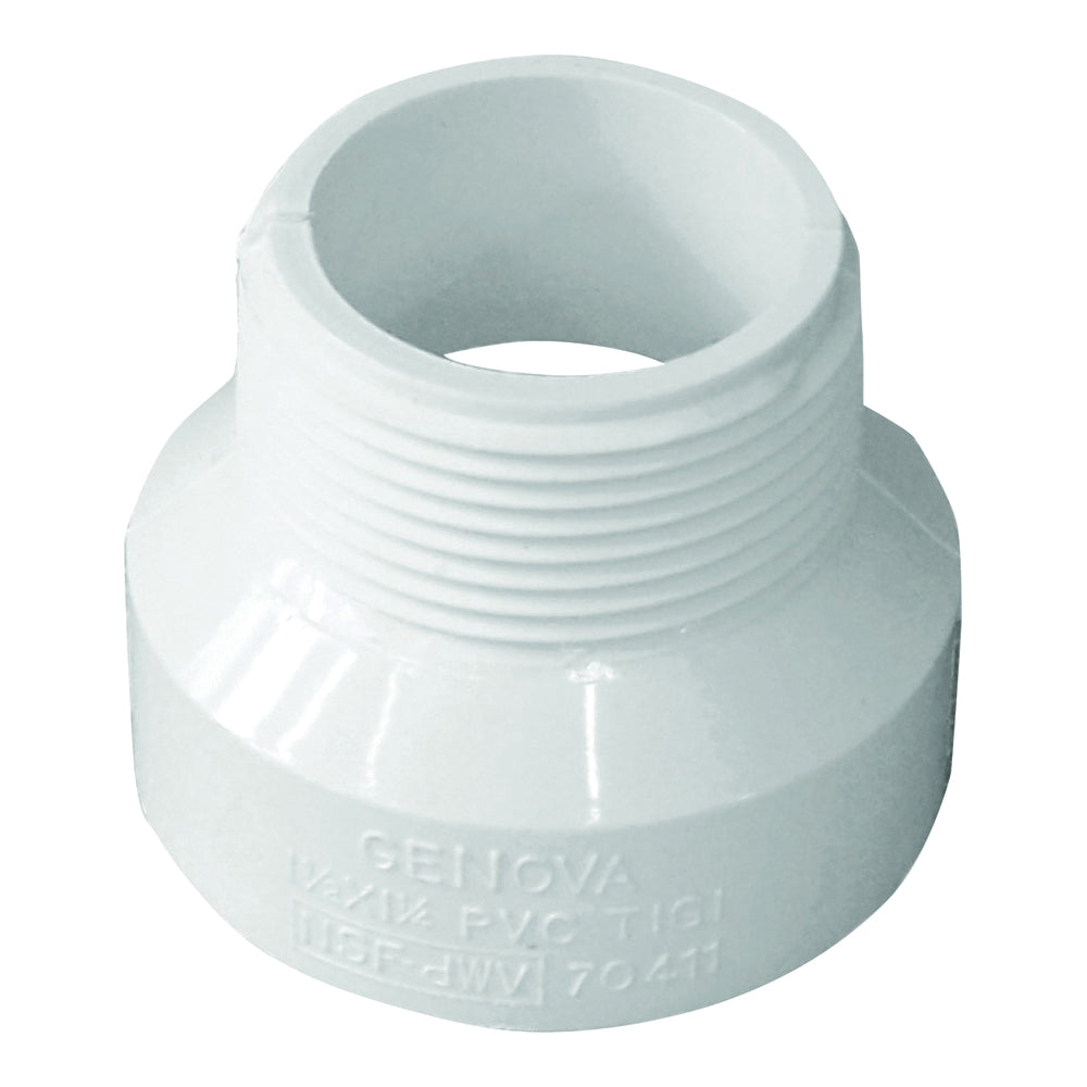 GENOVA 700 Series 70411 Pipe Adapter, 1-1/2 x 1-1/4 in, Hub x MIP, PVC, SCH 40 Schedule
