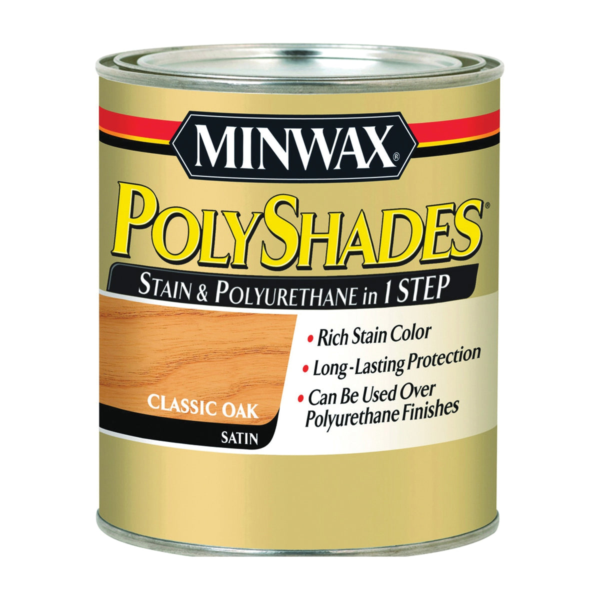 Minwax PolyShades 61370444 Wood Stain and Polyurethane, Satin, Classic Oak, Liquid, 1 qt, Can